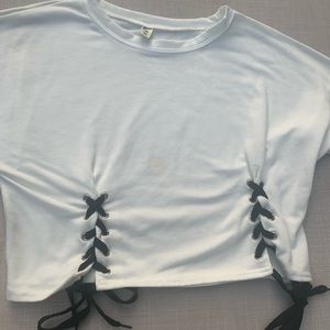 white lace up cropped top (size xs)